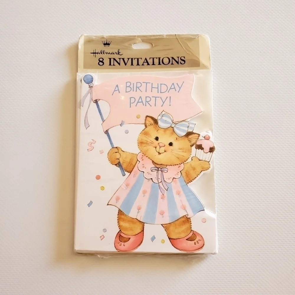Hallmark Girls Kitty Cat Birthday Party Invitations NIP Vintage